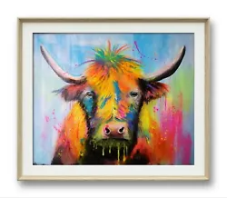 Buy Original HIGHLAND COW Acrylic Painting On Canvas Board  16 X 20  UNFRAMED • 99£