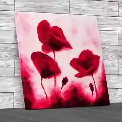 Buy Poppies Painting Square Pink Canvas Print Large Picture Wall Art • 14.95£