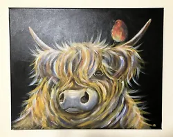 Buy Original Acrylic Canvas Painting Cute Highland Cow And Robin By Ilona Winter • 90£