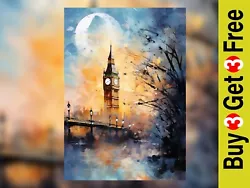 Buy Iconic View: Big Ben Bridge Oil Painting Print 5 X7  • 4.49£