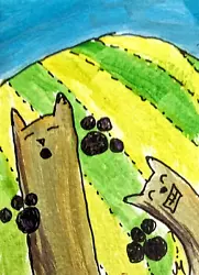 Buy Original ACEO Painting Cat Miniature Art Card Fields Landscape By Josh Merritt • 8.26£