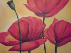 Buy Abstract Red Poppies Flowers Large Oil Painting Canvas Modern Contemporary Art • 24.95£