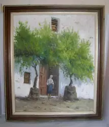 Buy Original Oil Painting On Canvas: Mediterranean House With Trees. C.20th • 15£