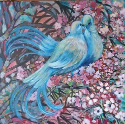 Buy Original Painting Doves In Cherry Blossom 30x30 Cms By Bernadine Stocks • 21.50£