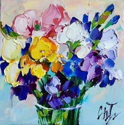 Buy Original Oil Painting Iris Colorful Flowers Artwork Floral Impasto Wall Art • 33.07£