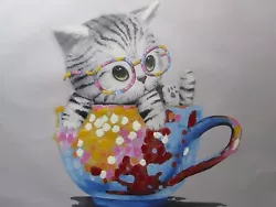 Buy Cute Kitten Cat Oil Painting Canvas Print Kids Room Funky Art City Modern Art • 12.95£