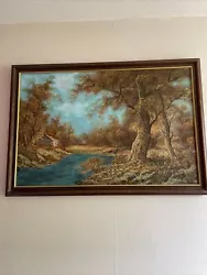 Buy Framed Woodland Scene With Water Oil Painting 27.5” High X 39.5” Wide • 25£