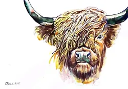 Buy Highland Moo Cow In Original Watercolour Painting 1, Original Art Not A Print • 79.99£