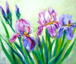 Buy Irises Floral Original Oil Painting Wall Art Canvas Board 10x12 Inches • 35£