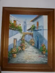 Buy Vintage Oil Painting On Canvas Mediterranean Town Street Signed Nicolas 33x27cm • 18.99£