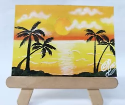 Buy ACEO Original Acrylic Painting SUNSET IN THE OCEAN Miniature Art Card New • 4.13£