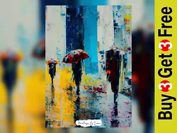 Buy People In A Vibrant Rainy City Oil Painting Print 5 X7  On Matte Paper • 4.99£