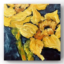 Buy Yellow Daffodil Flower Oil Painting Navy Blue Yellow Art Gift From Ukraine • 34.12£