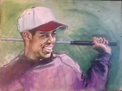 Buy Tiger Woods ORIGINAL PAINTING ON CANVAS 16  X 12  Oil Painting PAUL F AUSTIN  • 120£