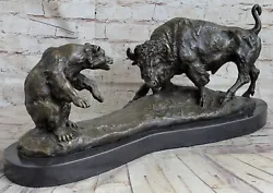 Buy Signed Bull Vs Grizzly Bear Bronze Sculpture Statue Art Deco Stock Market Sale • 284.16£