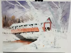 Buy Homer Kauffman  Shaffer Bridge  Original Watercolor Snow Landscape Painting • 283.49£