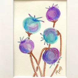 Buy Purple Poppy Original Wall Art Handmade Watercolor Pastel Artist Signed Matted • 40.52£