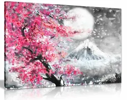 Buy Pink Black & White Oil Painting Japanese Cherry Blossom Canvas Wall Art Print • 11.99£