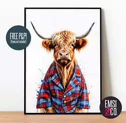 Buy Highland Cow Bedroom Picture Wall Art Print, Home Decor, Highland Cow In Pyjamas • 3.99£