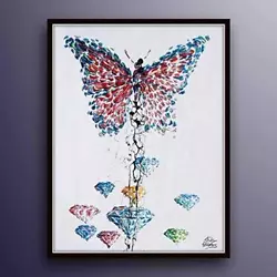 Buy Butterfly & Diamonds Painting 40 , Animal Artwork, Thick Layers, By Koby Feldmos • 582.75£