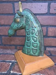 Buy Vintage Heavy Bronze Giraffe Bust Art Sculpture On Wood Base • 75.24£