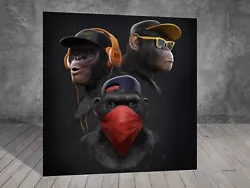 Buy Banksy 3 Wise Swag Monkeys  POSTER CANVAS PAINTING ART PRINT Poater SQ 1262 • 10.67£
