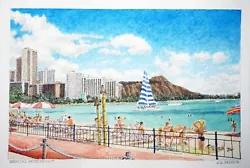 Buy Hawaii Watercolor Painting Waikiki Waterfront & Diamond Head By L. Segedin #119 • 652.83£