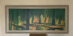 Buy “Boats In Blues & Greens” By William Rutledge Painting - Grey Frame - 1960’s • 60£