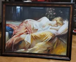 Buy Antique Beautiful Painting Of A Young Woman Sleeping. Oil On Canvas. ~ 1.1x1.4m • 32,000£
