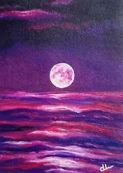 Buy  Purple Dream  ACEO Original Acrylic Painting Vintage Moonlight Art Signed ATC • 12.61£