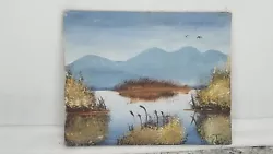 Buy Original Landscape Painting Acrylic Amateur Waterscape Reeds Bob Ross Style VTG • 14.13£