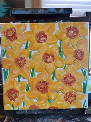 Buy  Daffodil Explosion” 12x12 Painting On Canvas By Original Artist Garden Flowers • 45.48£