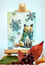 Buy ACEO Original Miniature Watercolour Painting, Art Card, Fox In Winter Snowflakes • 10.99£