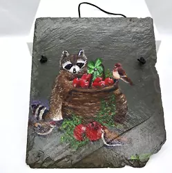 Buy Raccoon Birds Apples Basket Painted On Slate   Apple Fest  2008 Local Artist • 16.33£