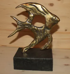 Buy Vintage Hand Made Bronze Abstract Modernist Fish Figurine With Marble Base • 157.02£