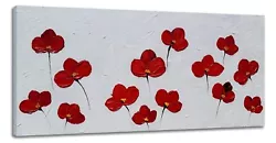 Buy SYGALLERIER Hand Painted Red Flowers With Texutre- Handmade Wooden Flower Wal... • 66.04£