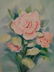 Buy Really Old PAINTING Water Colour Art Signed PINK ROSES • 15£