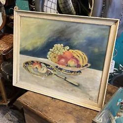 Buy Original Oil Painting Mid Century Fruits Still Life Vintage Antique 1940s 1950s • 80£