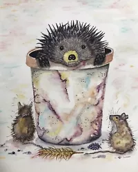 Buy Hedgehog In A Plant Pot With Friends  Card Off Watercolour Original Painting • 1.89£