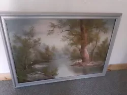 Buy Large Oil Painting Woodland River Tree Scene Signed On Canvas Framed Oil... • 149.99£