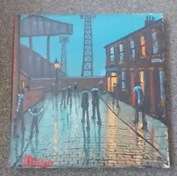 Buy James Downie Oil Painting Canvas Maine Road 30cm X 30cm Manchester City • 79£
