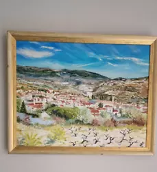 Buy Vintage Oil Painting On Canvas Of Mountain Village Town Scene Signed Unknown • 35£