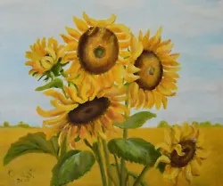 Buy Sunflower Painting Landscape Floral Wall Art Decor 19x24” Basking Sunlight • 752.06£