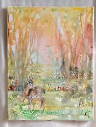 Buy Original Acrylic Painting By Jessica J Peck - Woodland Scene With Roe Deer • 14£