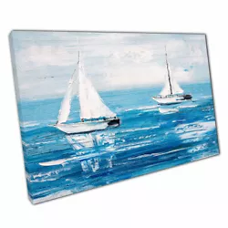 Buy Sea Boats Calm Blue Ocean Seascape Textured Oil Painting Style Art Print Canvas • 28.78£