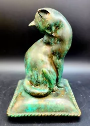 Buy Vintage Sitting Cat Sculpture Bronze Green Patina Retro Design Figurine Statue ! • 756.84£