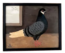 Buy Original Painting On Board Primitive Fancy Racing Pigeon Naive Folk Art Framed D • 125£