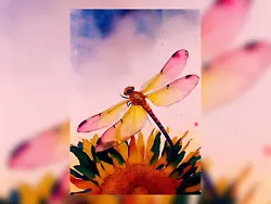 Buy Watercolor Painting Print - Dragonfly On Sunflower, 5 X7  On Matte Paper • 4.99£