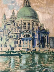 Buy Beautiful Drawing Painting Pastel Venice Italy 1950 Santa Maria Della Salute • 167.23£