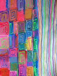 Buy Beautiful Original Abstract Painting Squares Lines Neon Pink Green Orange Blue • 50£